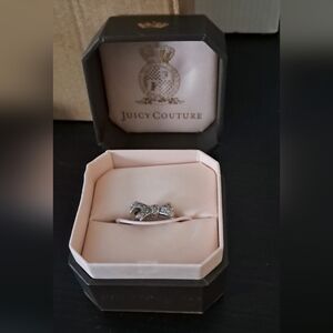 Women's Silver Juicy Couture Bow Rhinestone Ring with Box